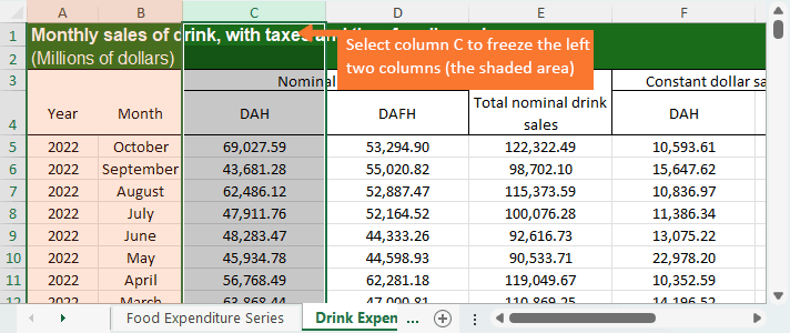 Select column C