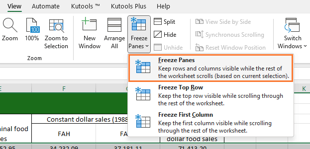 Select View > Freeze Panes > Freeze Panes