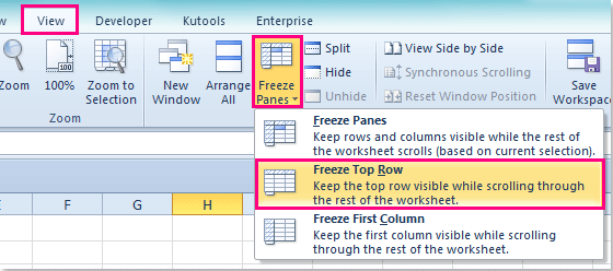 freeze top rows in excel 2010