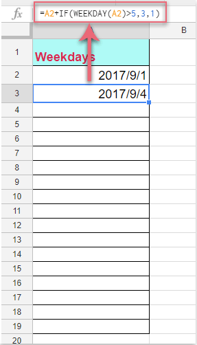 how-to-autofill-weekdays-exclude-weekends-in-a-list-of-google-sheet