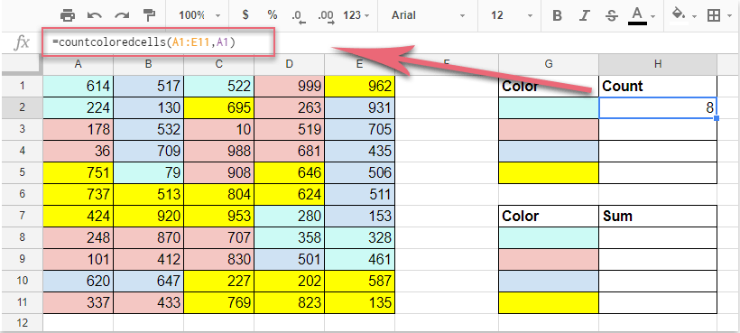 How to count or sum cells based on cell color in Google sheet?