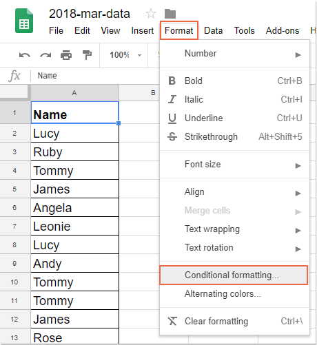 google sheets highlight duplicates in a column