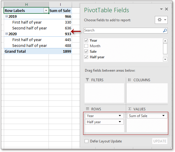 grúpa doc faoi leathbhliain pivottable 10