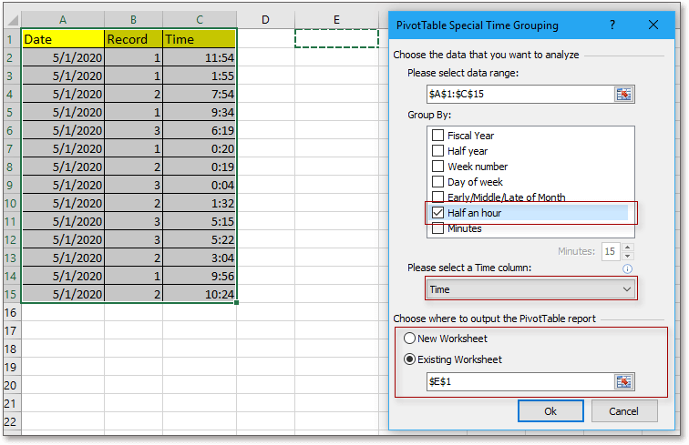 Doc Group by Half Hour PivotTable 7