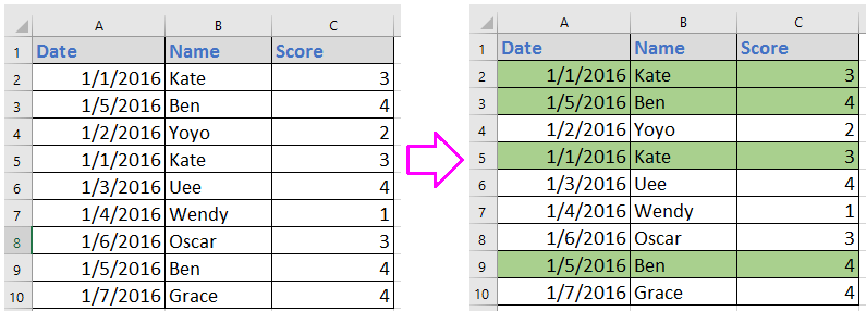 doc highlight duplicate across columns 1