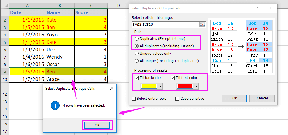 doc highlight duplicate across columns 6