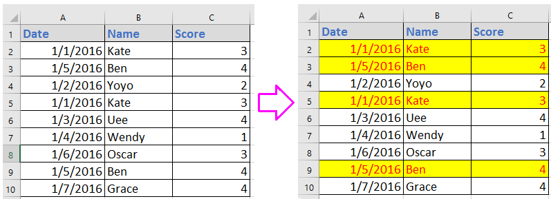 doc highlight duplicate across columns 78