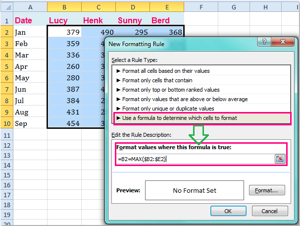 How to highlight largest lowest value in each row or column