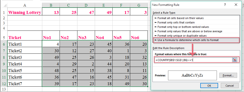 Predict lotto numbers clearance using excel