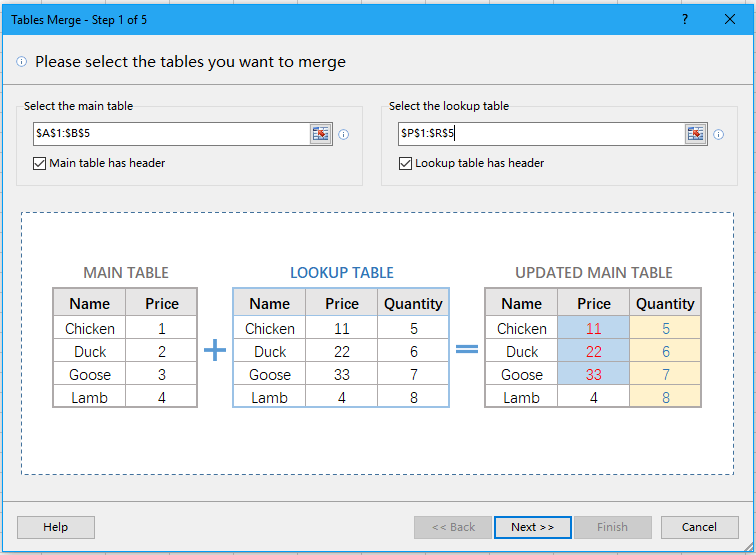 combinación de tablas de documentos