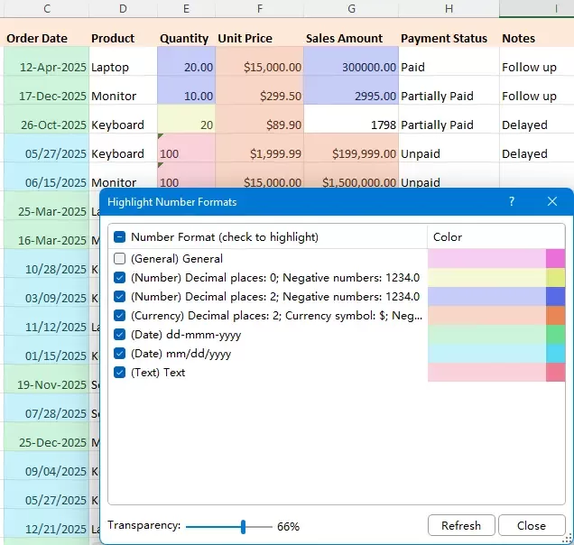 highlight number formats