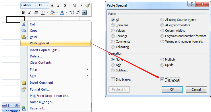 copy vertical data and paste it horizontally in excel