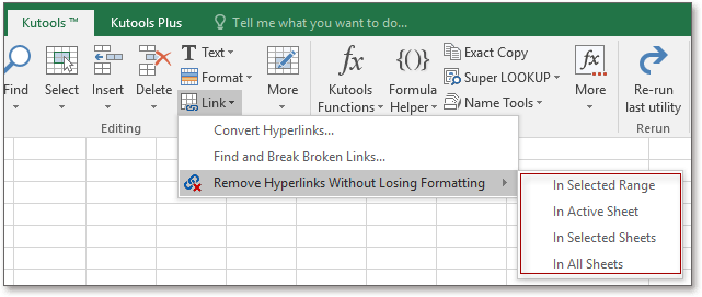 doc kutools αφαιρέστε υπερσυνδέσμους 1