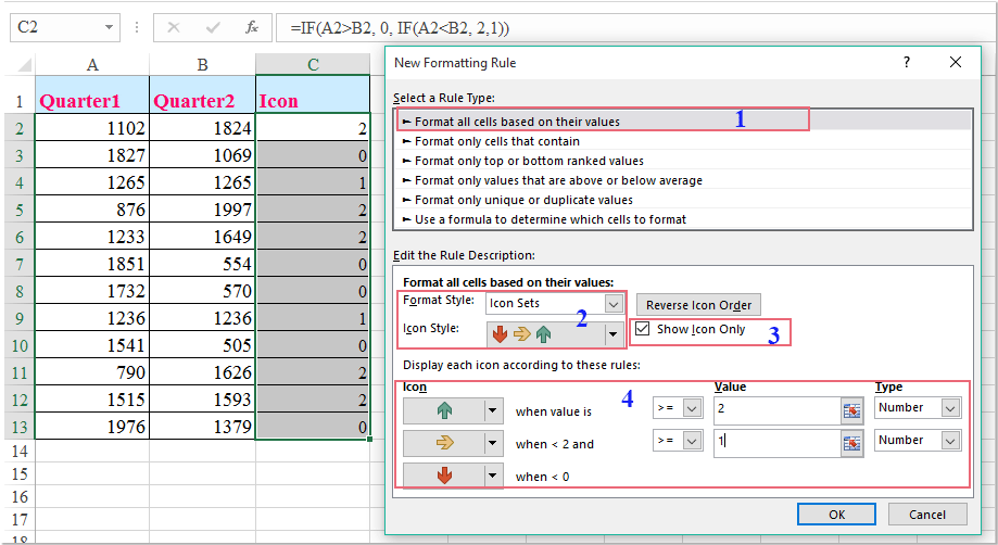 How To Compare Adjacent Cells With Conditional Formatting Icon Sets In Excel