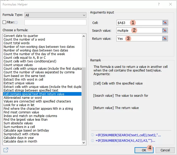 configure the formula helper