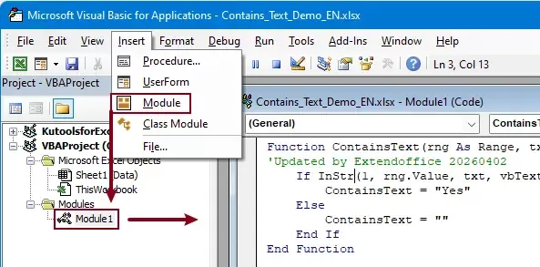 enter the VBA code