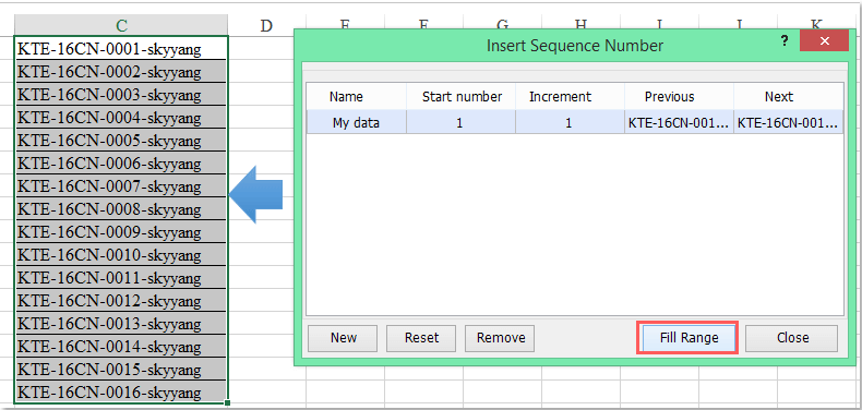 doc increment alphanumeric 5