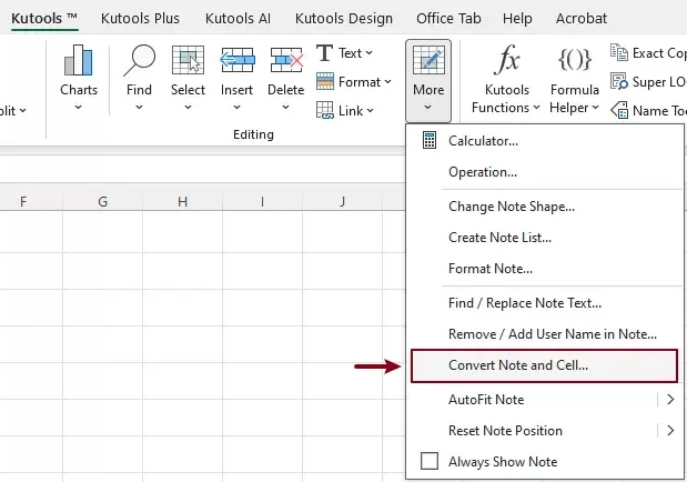 enable the convert not and cell feature