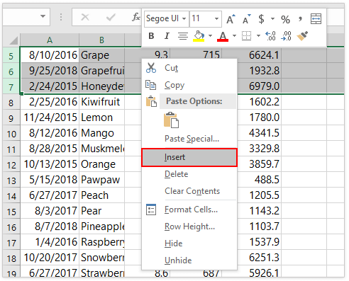 insert a blank line in row in excel for mac