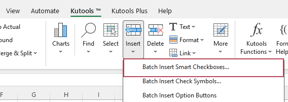 انقر على إدراج خانات تحديد ذكية دفعة واحدة في Kutools for Excel