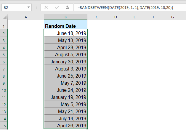 How to generate random date between two dates quickly in Excel?