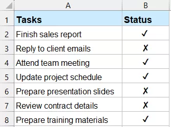 insert tick and cross in excel