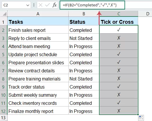 Show a tick if a task is completed, otherwise show a cross