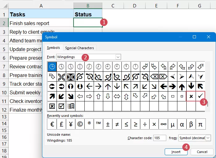specify the options in the dialog box