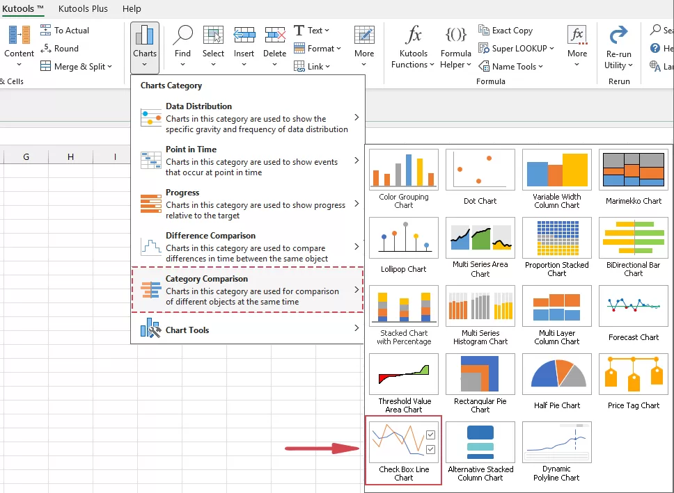 enable the Check Box Line Chart of kutools