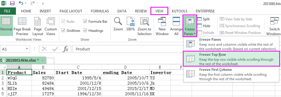 How to keep first row always visible in Excel