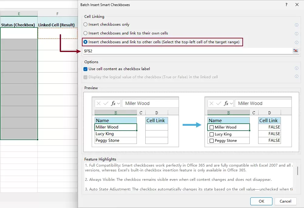 configure the batch insert smart checkboxes feature