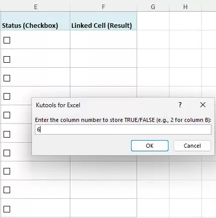 select the range where you want the TRUE FALSE appear