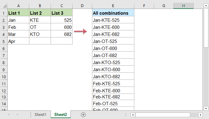 generate non repeating combinations in kutools excel