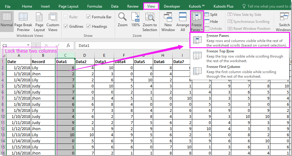 how do you make the first column in excel always visible in excel for mac 2011