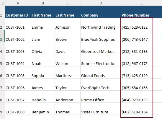 a screenshot showing the same format phone numbers