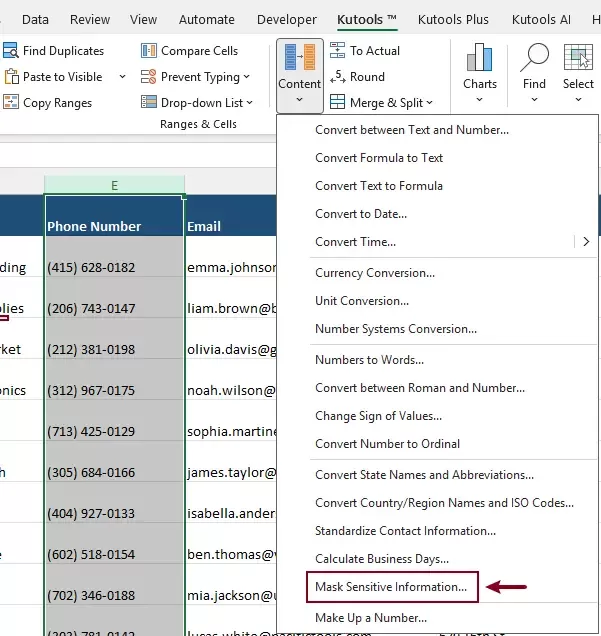 a screenshot of opening the mask sensitive information dialog box