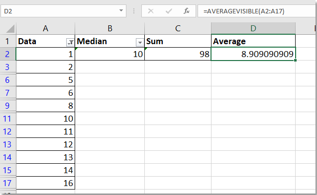 doc calculează mediana în celulele vizibile 4