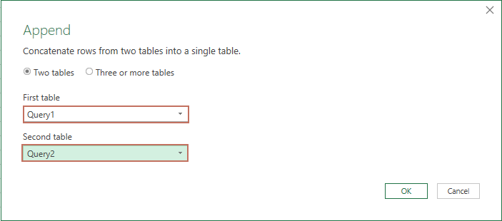 A screenshot of selecting both the queries