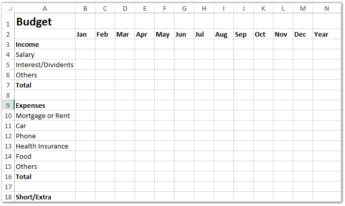 excel spreadsheet for monthly income and expenses