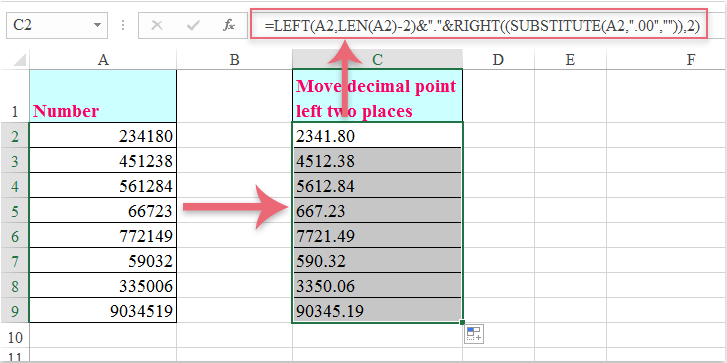 Как перенести запятую в excel влево