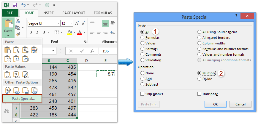 How to multiply a range of cells by same number in Excel