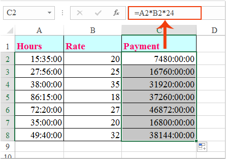 multiply hours and minutes by an hourly rate with formula