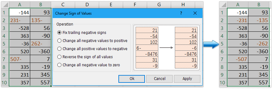 How to change negative numbers to positive in Excel?