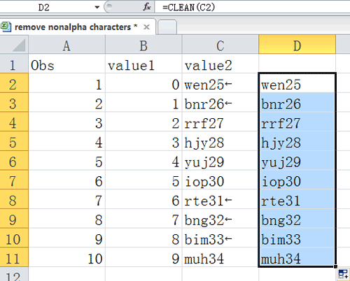 Non Printable Characters Example