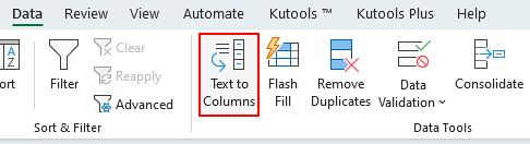 Text to Columns button on the ribbon