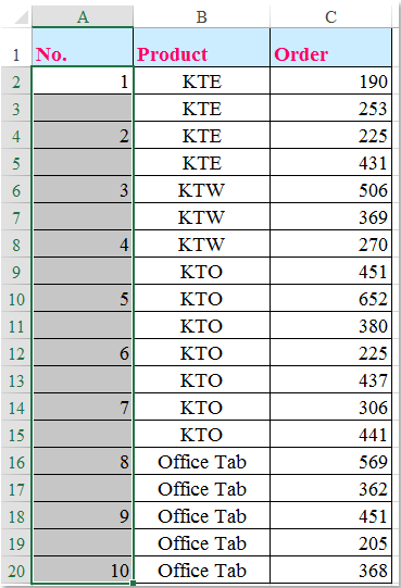 Doc編號，每隔1行