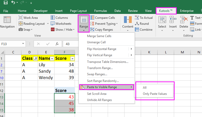 Select visible cells excel где