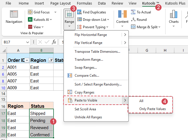 Paste to Visible option in Kutools for Excel