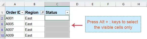 Alt + ; keys to select the visible cells