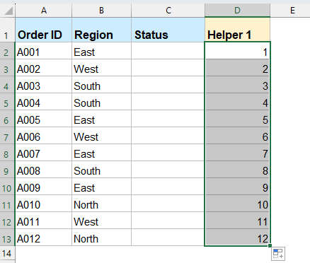 Add an order helper column in Excel